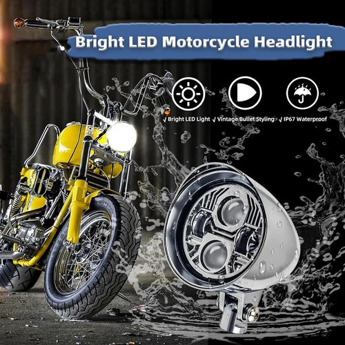 LED Chrome Hi/Lo Bullet Headlight Headlamp For Harley Bobber Chopper Cruiser