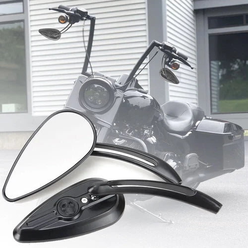 Motorcycle Skull Rearview Side Mirrors For Harley Dyna Electra Road Glide Black