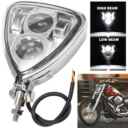 Chrome Motorcycle Triangle LED Headlight Lamp For Harley Sportster Dyna Touring