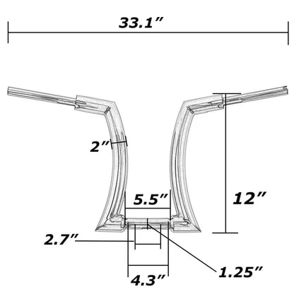 12" Rise 2" Ape Hanger Handlebar Black For Harley Softail Slim Sportster XL Dyna