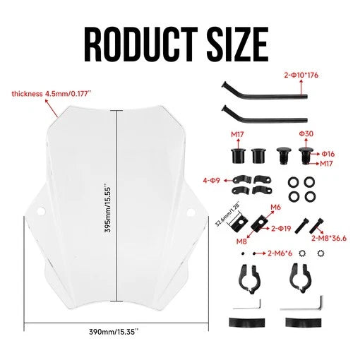 15.5" Motorcycle Windscreen Windshield For Yamaha Harley 7/8" or 1" Handlebars
