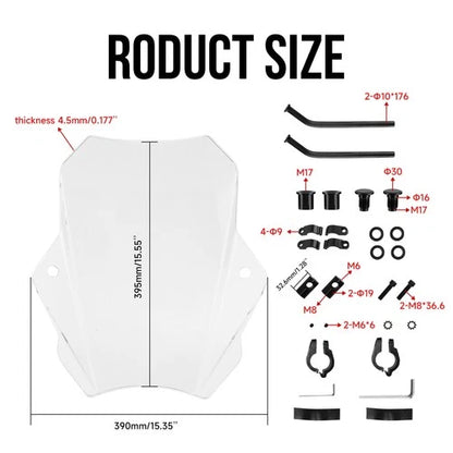 15.5" Motorcycle Windscreen Windshield For Yamaha Harley 7/8" or 1" Handlebars