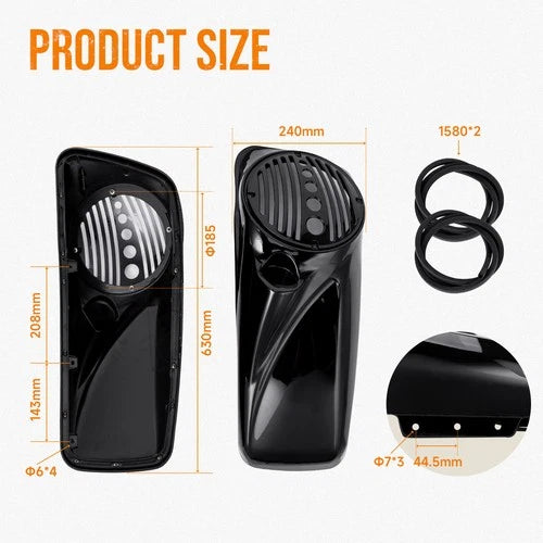 Vivid Black 8 inch Speaker Lids With Tweeter For Harley Touring 2014-2025 Models