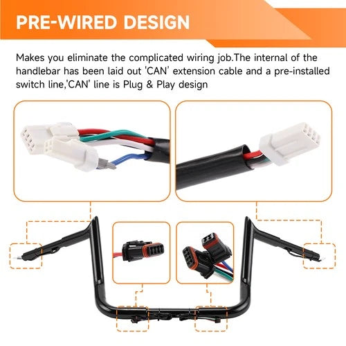 12" Pre-Wired Ape Meathook Handlebar For Harley Ultra Limited Street Glide 14-23