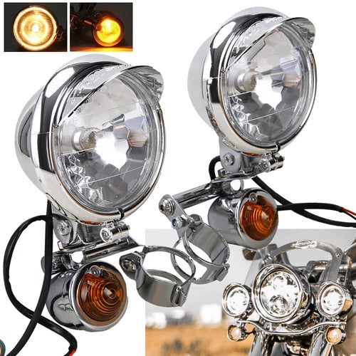 Set Motorcycle Passing Turn Signal Driving Spot Fog Light Bar Bracket For Harley