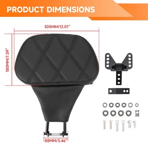 Adjustable Driver & Rider Backrest Pad w/ Mount for Harley Touring Street Glide