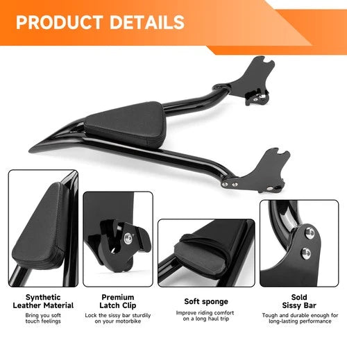 22'' Backrest Sissy Bar w/Pad For Harley Road King Electra Sreet Glide 1997-2008