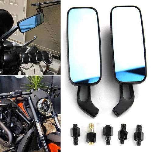 2x Rectangle Motorcycle Rear View Side Mirrors For Harley Honda Yamaha Universal
