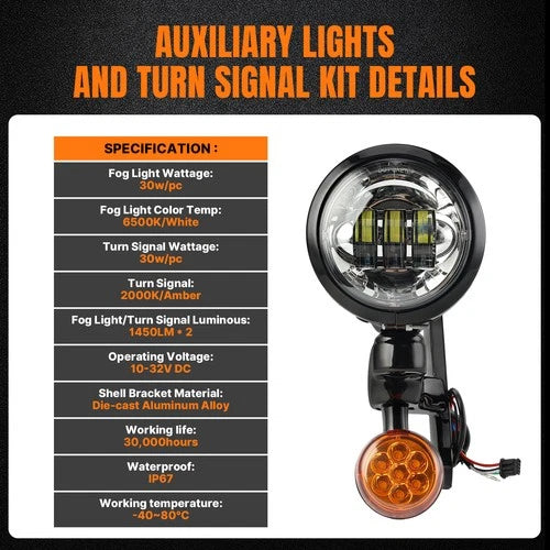 4.5" LED Auxiliary Spotlight Passing Light For Harley Electra Glide FL 1997-2016
