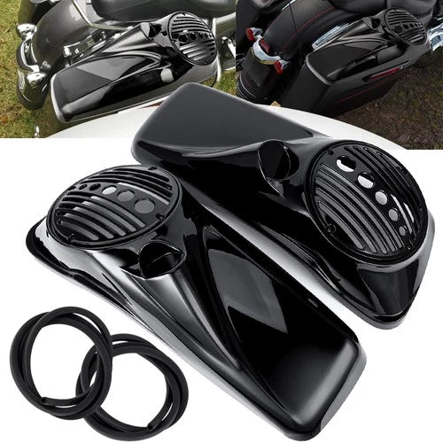 Vivid Black 8'' Saddlebag Speaker Lids For Harley Street Road Electra Glide 14+