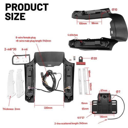 Rear Fender Fascia w/ LED Light Fit For Harley Touring Road King Glide 2014-2025