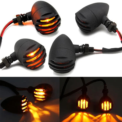 4X Black Grill Bullet Motorcycle Turn Signal Indicator Lights Blinker For Harley