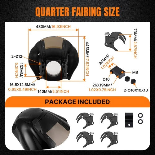 Quarter Fairing & Windshield & 49mm Clamps For Harley Street-Bob FXBBS 2018-2025