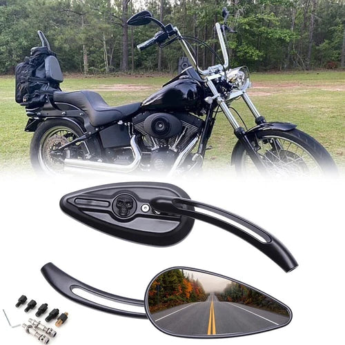 Motorcycle Skull Rearview Side Mirrors For Harley Dyna Electra Road Glide Black