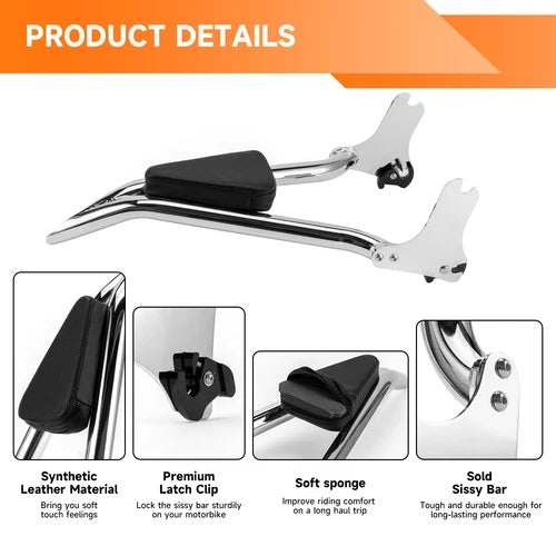 22" Detachable Passenger Backrest Sissy Bar For Harley Road Electra Glide 97-08