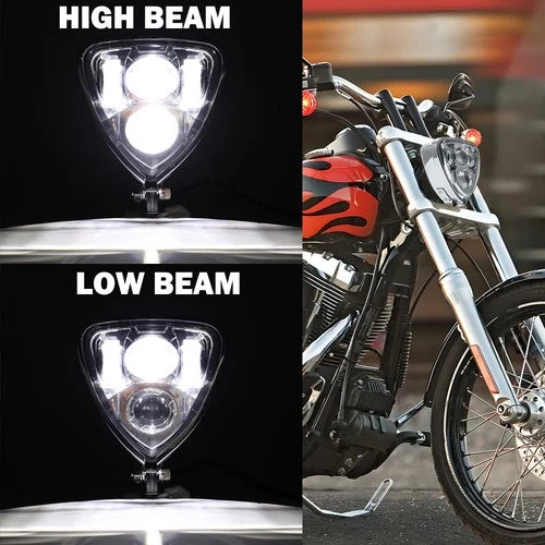 Chrome Motorcycle Triangle LED Headlight Lamp For Harley Sportster Dyna Touring