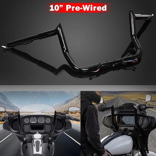 PRE-WIRED 10" Meathook Bar Ape Hangers Handlebars For Harley FLHX FLHT 2014-2023