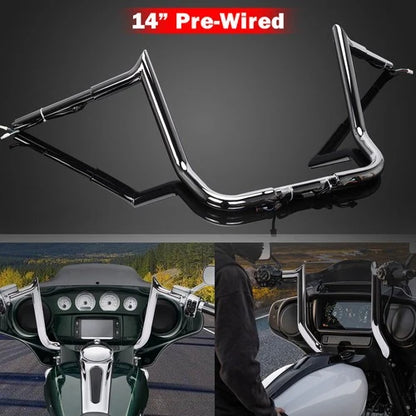 PRE-WIRED 14" Meathook Bar Ape Hangers Handlebars For Harley 2014-2023 FLHX FLHT
