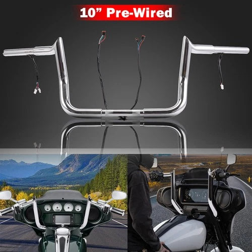 PRE-WIRED 10" Meathook Bar Ape Hangers Handlebars For Harley 2014-2023 FLHX FLHT
