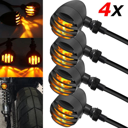 4X Black Grill Bullet Motorcycle Turn Signal Indicator Lights Blinker For Harley