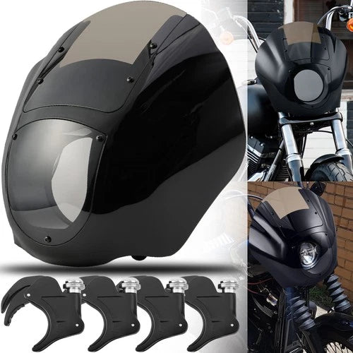 Quarter Headlight Fairing Windshield w/ 49mm Fork Clamp Fit For Harley Dyna 06+