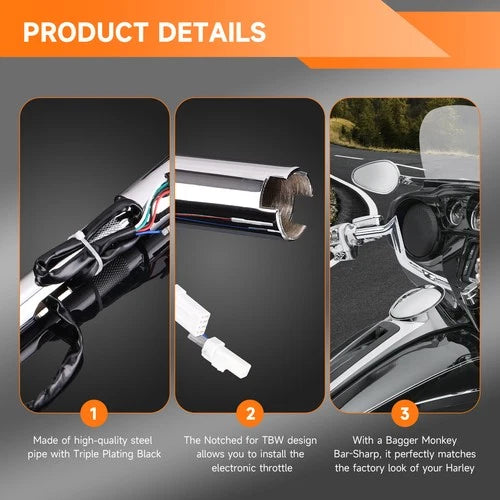 PRE-WIRED 10" Meathook Bar Ape Hangers Handlebars For Harley 2014-2023 FLHX FLHT