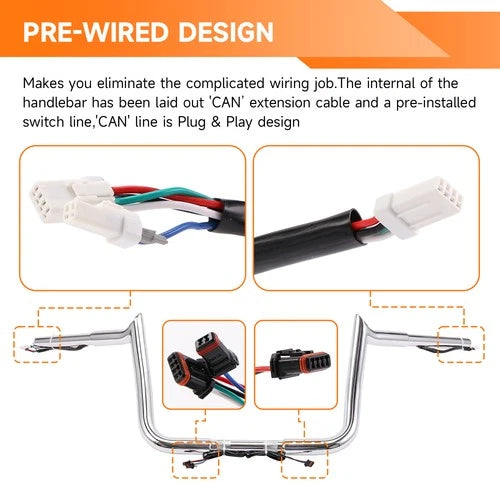 PRE-WIRED 10" Meathook Bar Ape Hangers Handlebars For Harley 2014-2023 FLHX FLHT