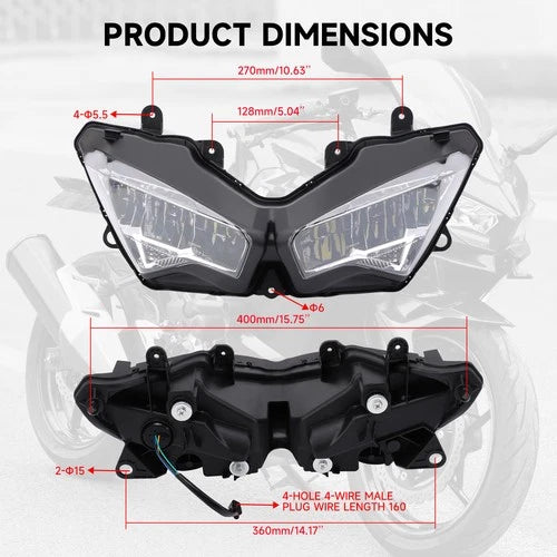 LED Front Headlight Assembly Headlamp Fit For Kawasaki Ninja ZX-4R ZX-4RR 23-24