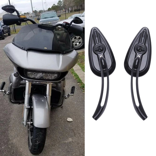 Motorcycle Skull Rearview Side Mirrors For Harley Dyna Electra Road Glide Black