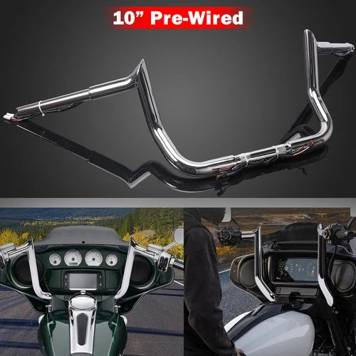PRE-WIRED 10" Meathook Bar Ape Hangers Handlebars For Harley 2014-2023 FLHX FLHT