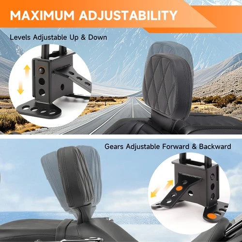Adjustable Driver Backrest Pad w/ Mount Brackets for Harley Touring Street Glide