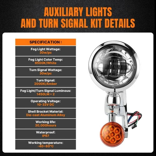 4.5"Auxiliary LED Spot Fog Light Turn Signal For Harley Electra Road Glide 94-24