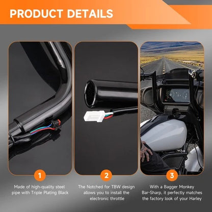 Pre-Wired 14" Rise Meathook Ape Hanger Handlebars For Harley Electra Glide 14-23