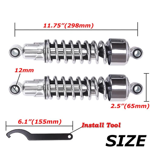 11.75" Chrome Rear Suspension Shock For Harley Sportster Iron 883 1200 XL XR FXR