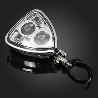 Chrome Motorcycle Triangle LED Headlight Lamp For Harley Sportster Dyna Touring