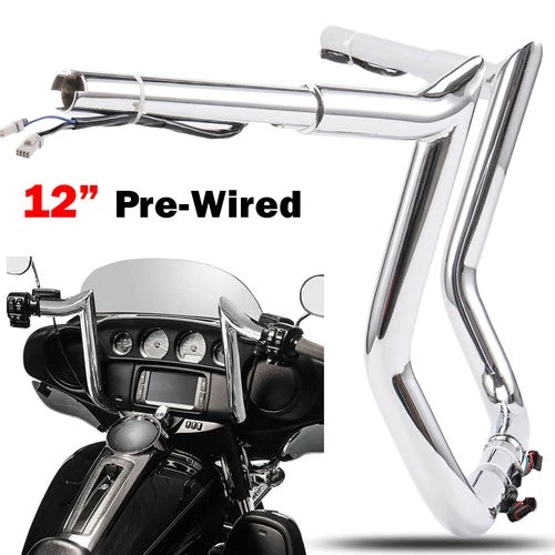 Pre-Wired 12" Rise Meathook Ape Hanger Handlebars For Harley Electra Glide 14-23