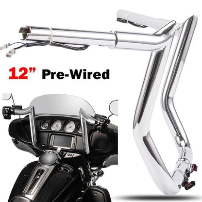 Pre-Wired 12" Rise Meathook Ape Hanger Handlebars For Harley Electra Glide 14-23