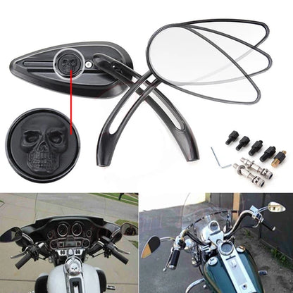 Motorcycle Skull Rearview Side Mirrors For Harley Dyna Electra Road Glide Black