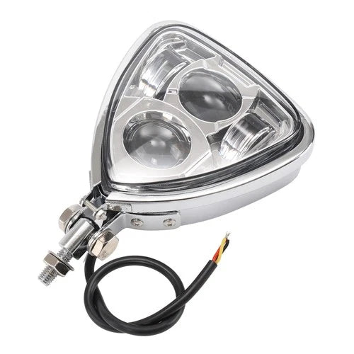 Chrome Motorcycle Triangle LED Headlight Lamp For Harley Sportster Dyna Touring