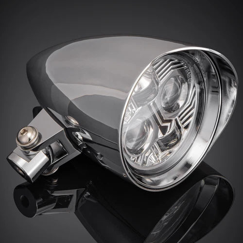 Chrome LED Hi/Lo Visor Bullet Headlight For Harley Bobber Chopper Dyna Sportster