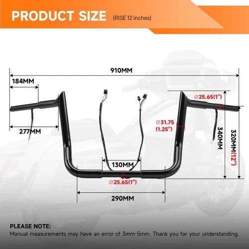 12" Pre-Wired Ape Meathook Handlebar For Harley Ultra Limited Street Glide 14-23