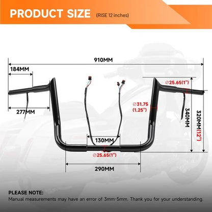 12" Pre-Wired Ape Meathook Handlebar For Harley Ultra Limited Street Glide 14-23