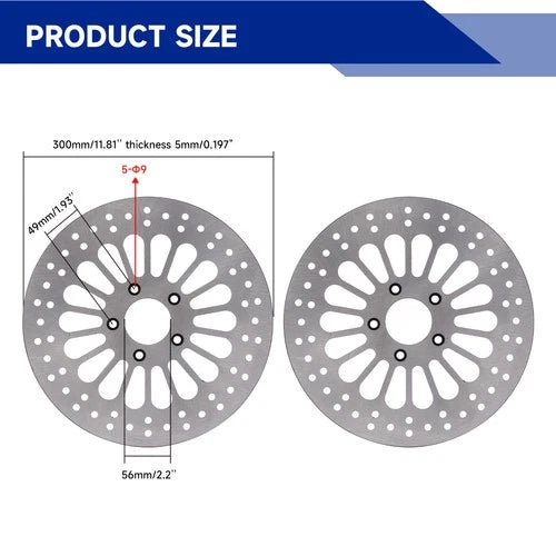 11.8" Front Brake Disc Rotors For Harley Road King Street Electra Glide 2008-13