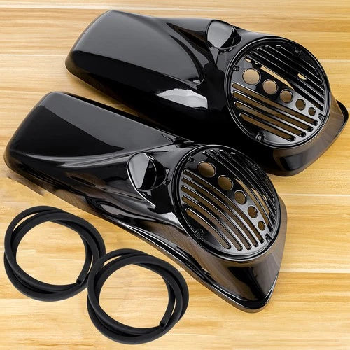 Vivid Black 8 inch Speaker Lids With Tweeter For Harley Touring 2014-2025 Models