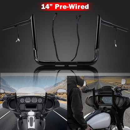 Pre-Wired 14" Rise Meathook Ape Hanger Handlebars For Harley Electra Glide 14-23