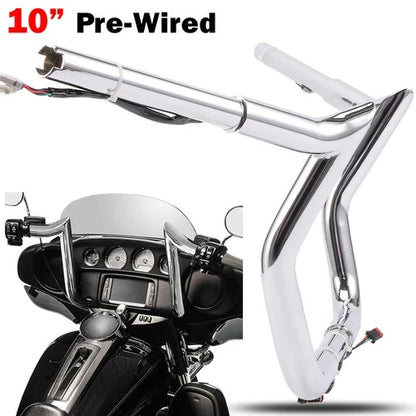 PRE-WIRED 10" Meathook Bar Ape Hangers Handlebars For Harley 2014-2023 FLHX FLHT