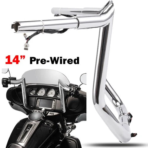 Rise 14" Pre-Wired Meathook Ape Hanger Handlebar For Harley Electra Glide 14-23