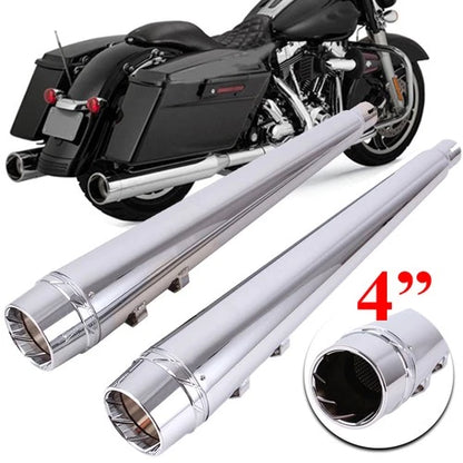 Chrome 4" Slip On Mufflers Exhaust Pipe For Harley Touring Baggers Dresser 95-16