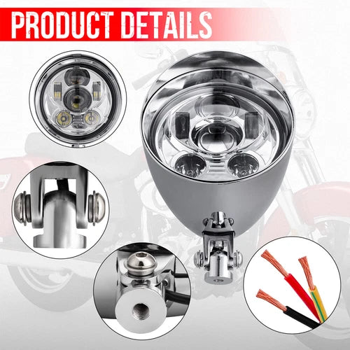Motorcycle Big Bullet LED 5.75" Headlight For Harley Chopper Bobber Dyna Softail