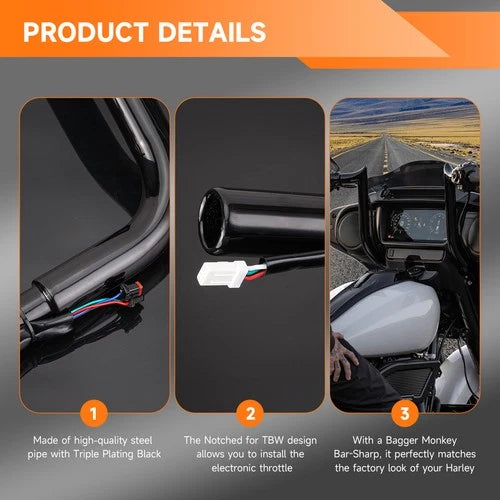 PRE-WIRED 10" Meathook Bar Ape Hangers Handlebars For Harley FLHX FLHT 2014-2023